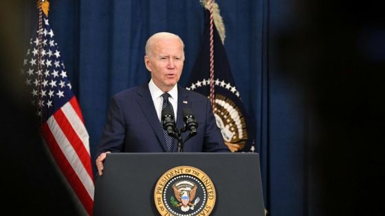 US President Joe Biden speaks to the travelling press after taking part in a working session with Saudi Arabias Crown Prince at the Al-Salam Palace in Jeddah, on July 15, 2022. (Photo by MANDEL NGAN / AFP) (Photo by MANDEL NGAN/AFP via Getty Images)