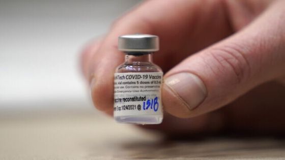 FILE - This Jan. 24, 2021, file photo shows a vial of the Pfizer vaccine for COVID-19 in Seattle. U.S. regulators on Monday, May 10, 2021, expanded use of Pfizer's shot to those as young as 12, sparking a race to protect middle and high school students before they head back to class in the fall. (AP Photo/Ted S. Warren, File)