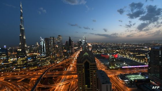 A picture taken on March 15, 2020, shows a general view of Dubai. No shisha pipe sessions, deserted streets, mosques and shopping malls, drones in the sky broadcasting public health warnings -- the new coronavirus has turned life upside down in Gulf societies. (Photo by KARIM SAHIB / AFP)